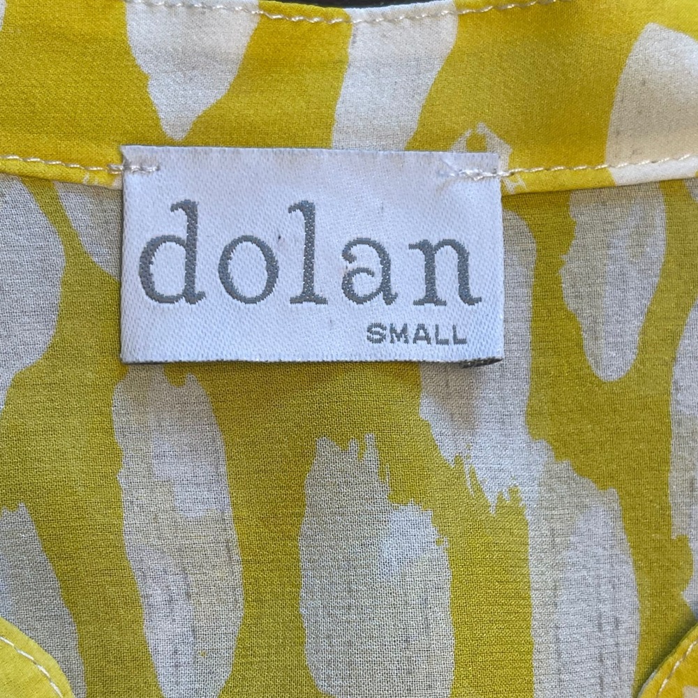 Dolan Yellow Abstract Print Modal Silk Trim Lace Tunic Blouse Small Made in USA - Picture 3 of 8